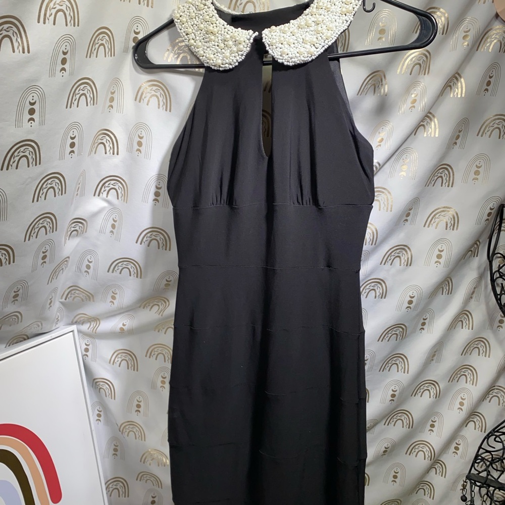 B Darlin Black Dress with Pearl Embellished Collar